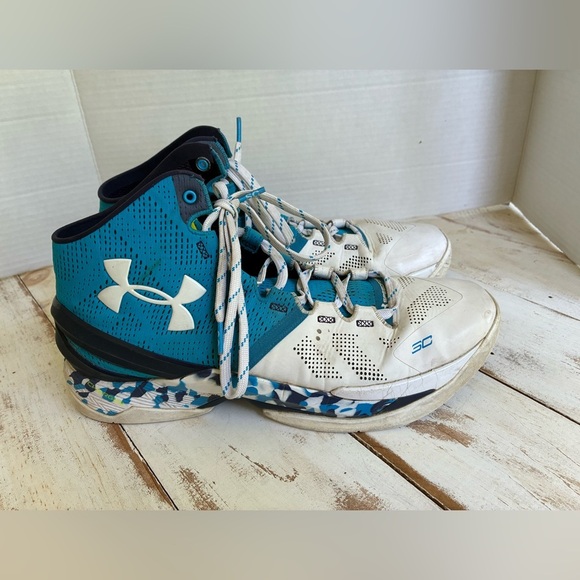 Under Armour Curry 2 Haight Street Blue & White Basketball Shoes hi-tops sz 11.5 - Picture 1 of 9